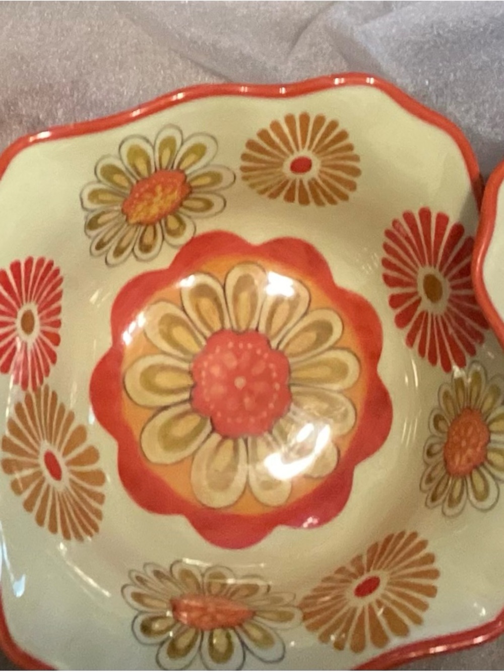 6 Cynthia Coulter Melamine  Floral Scalloped Edge Cereal Soup All Purpose Bowls